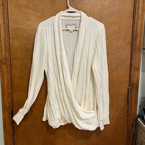 ANTHROPOLOGIE Maeve off white textured long sleeve faux wrap top